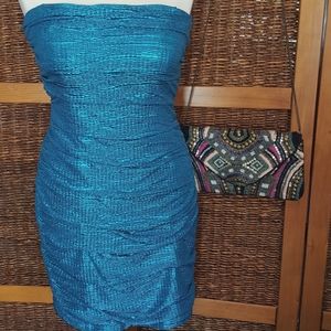 Shimmery Teal Ruched Party Dress
